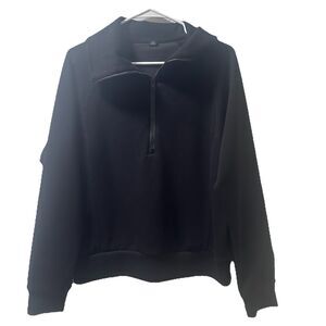 Half Zip Cropped Sweatshirt Womens Medium Black Pullover Lounge Stretch Soft